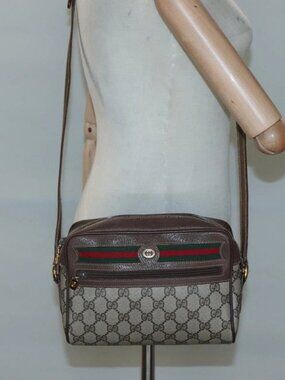 GUCCI GG Supreme Web Sherry Line Bag PVC Beige Gold 56 02 087 Auth ar13365